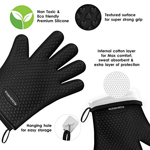 KITCHEN PERFECTION Silicone Smoker Oven Gloves-Extreme Heat Resistant BBQ Gloves-Handle Hot Food Right on Your Grill Fryer & Pit|Waterproof Grilling Cooking Baking Mitts|Superior Value Set +3 Bonuses | The Storepaperoomates Retail Market - Fast Affordable Shopping