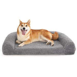 Lesure Memory Foam Dog Beds for Large Dogs – Calming Dog Bed Orthopedic with Comfy Teddy Sherpa – Pet Bed Sofa with CertiPUR-US® Certified Foam and Removable Washable Cover, Grey
