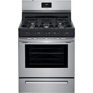 Frigidaire FCRG3052AS 30″ Freestanding Gas Range with 5 Sealed Burners 5 cu. ft. Oven Capacity Edge-to-Edge Continuous Grates Store-More Storage Drawer in Stainless Steel