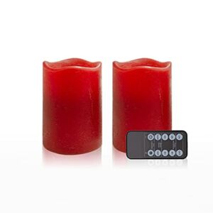 D4″ Red Flameless Candles LED Candle Realistic Flickering Electric Candles Battery Operated, Ivory Real Wax LED Pillar Candle Sets (Red, Set of 2), Made from Real Wax at Low Temperature