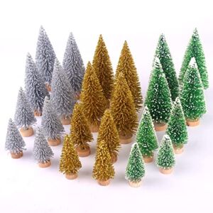 Desktop Miniature Pine Tree Tabletop Christmas Tree Small Pine Tree Decor Christmas Tree Toppers (Silver/Gold/Green 24pcs)
