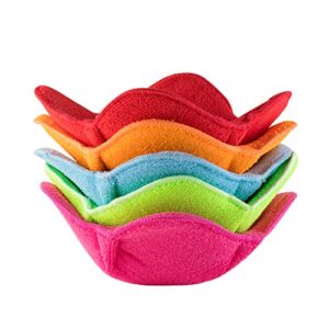 SHILA Bowl Cozy, Multicolor Set of 5 Microwave-Safe Hot Bowl Holders to Keep Your Hands Cool and Your Food Warm, Polyester & Sponge Heat Resistant Dish Pads for Soup, Rice and Pasta Bowls