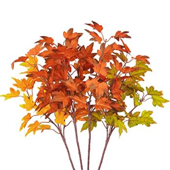 Phliofd 4Pcs Artificial Maple Leaves Branches 21.6in Fake Fall Leaves Stems Plants Outdoor Greenery for Home Kitchen Farmhouse Thanksgiving Table Centerpiece Fireplace Halloween Décor Orange | The Storepaperoomates Retail Market - Fast Affordable Shopping