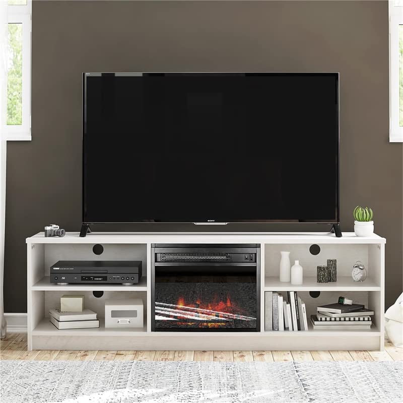 Ameriwood Home Noble TV Stand with Electric Fireplace Insert and 4 Shelves, 65”, Ivory Oak | The Storepaperoomates Retail Market - Fast Affordable Shopping