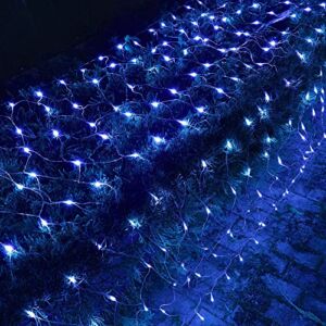 Dazzle Bright Christmas 360 LED Net Lights, 12FT x 5 FT Connectable Waterproof String Lights with 8 Modes, Christmas Decorations for Indoor Outdoor Xmas Party Yard Garden Bushes Decor (Blue)