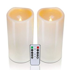 Homemory 4″ x 8″ Waterproof Outdoor Flameless Candles, Battery Operated Flickering LED Pillar Candles with Remote and Timers for Indoor Outdoor Lanterns, Long Lasting, Large, Set of 2
