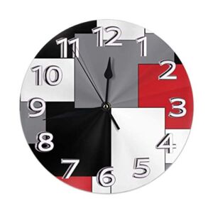 White,Grey,Black and Red Irregular Geometric Wall Clock Waterproof Decorative Clocks Durable Round Wall Clock Lightweight Clock with Roman Numeral Hands for Living Room Classroom Patio Bedroom
