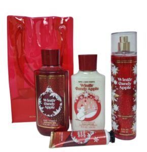 Bath and Body Works WINTER CANDY APPLE Gift Bag Set – Body Lotion – Shower Gel – Hand Cream and Fine Fragrance Mist – Full Size