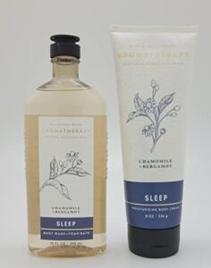 Bath & Body Works – Aromatherapy – SLEEP – Chamomile + Bergamot – Body Wash & Foam Bath & Body Cream – 2 pc Full Size- Bundle