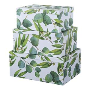 Sprigs of Green Decorative Storage Boxes with Lids – Set of 3: Natural Print Farmhouse Large Gift Box, Decorative Craft Nesting Bins, Cardboard Wardrobe Boxes with Lids, Toy Storage by Soul & Lane