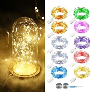 ANGMLN 10 Pack Battery Operated Fairy Lights 9.8′ 30 LED Mini Copper Wire Firefly String Lights for DIY Crafts Home, Wedding, Holiday, Party, Christmas Decorations Costumes (8 Color)
