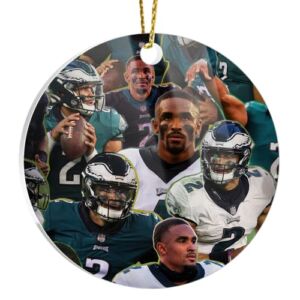 Holiday Christmas Ornament Jalen Gift Hurts Xmas Gift Christmas Football Home Decor Acrylic Celebrity Home Decor Circle X-mas Collage for Holiday and Events