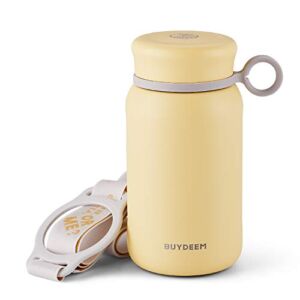 Born for Girls & Ladies, Buydeem CD13 Thermos Water Bottle Tumbler Flask, Cute Unique Design, Wide Mouth with Screw-on Lid, Stainless Steel Coffee Tea Travel Mug, Light Yellow