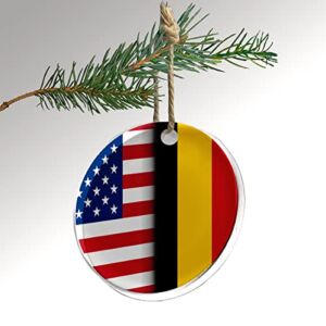 Crystal Clear Christmas / Holiday Ornament. Car Pendant. Decoration. – Flag of Belgium (Belgian) – Belgium Flag with USA