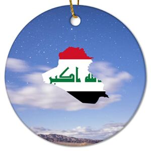Iraq Flag Christmas Ceramic Ornament Country Silhouette Christmas Sublimation Ornaments Patriotic Flag Vintage Ornaments for Christmas Trees for Mom Dad Baby Holiday 3 Inch