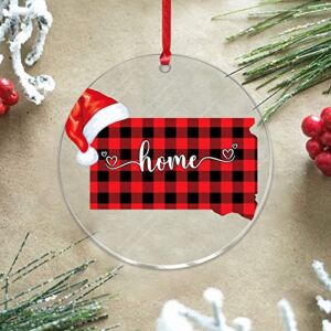 3 Inch Clear Acrylic Christmas Ornaments 2022 South Dakota Hanging Christmas Tree Ornament Bauble Indoor Home Decor USA America Map Gift Keepsake Transparent Acrylic Disc Stocking Name Tag Holiday