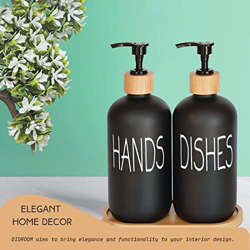 Glass Soap Dispenser Set. Hand Soap and Dish Soap Dispenser with Bamboo Tray. Vintage Soap Dispenser with Pump for Kitchen Sink and Bathroom. Stylish Permanent Labels (Matte Black) | The Storepaperoomates Retail Market - Fast Affordable Shopping