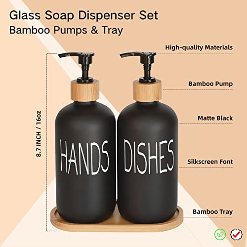 Glass Soap Dispenser Set. Hand Soap and Dish Soap Dispenser with Bamboo Tray. Vintage Soap Dispenser with Pump for Kitchen Sink and Bathroom. Stylish Permanent Labels (Matte Black) | The Storepaperoomates Retail Market - Fast Affordable Shopping