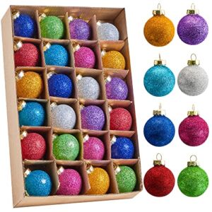 Joiedomi 24 Pcs Mini Christmas Glitter Glass Ball Ornaments, 1.4” Multicolor Xmas Hanging Ball Ornaments for Small Christmas Tree Decoration, Holiday Party Decor