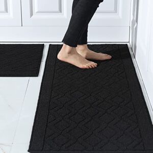 48×20 Inch/30X20 Inch Kitchen Rug Mats Made of 100% Polypropylene 2 Pieces Soft Kitchen Mat Specialized in Anti Slippery and Machine Washable,Black