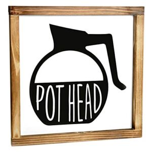 Pot Head Coffee Sign 12×12 Inch – Funny Pot Head Sign Coffee, Coffee Wall Decor, Coffee Pot Head Sign, Pot Head Sign, Pot Head Kitchen Sign, Coffee Station Decor