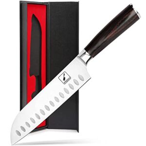 imarku Chef Knife 7 Inch Kitchen Knife Ultra Sharp Santoku Knife – 7Cr17Mov Japanese Chefs Knife – Ergonomic Pakkawood Handle, Best Knives & Kitchen Gadgets Choice, Christmas Gifts for Women and Men