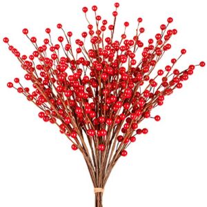 Whaline 12 Pack Christmas Red Berry Twig Stem, Artificial Burgundy Berry Picks for Christmas Tree Decorations, Crafts, Wedding, Holiday Home Decor