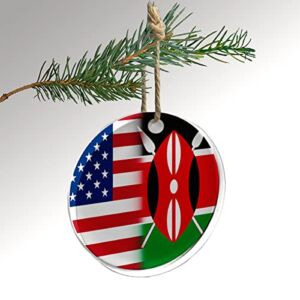 Crystal Clear Christmas / Holiday Ornament. Car Pendant. Decoration. – Flag of Kenya (Kenyan) – Kenya Flag with USA