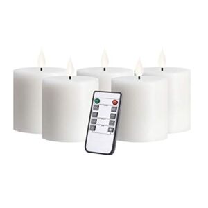 QIKADSEN White Electric Candles with Battery Operated Realistic and Bright Light 10-Key Remote Control Pack of 5