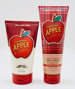 Bath & Body Works – Champagne Apple & Honey – 2 pc Bundle – Ultimate Hydration Body Cream – 8 oz and Creamy Body Scrub – 8 oz