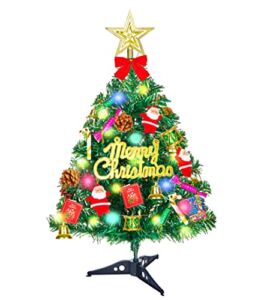 Mini Christmas Tree,Artificial Tabletop Christmas Tree with Ornaments and Battery Operated LED Colorful Lights,21” Christmas Decorations for Home