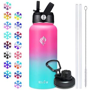 Elvira 32oz Vacuum Insulated Stainless Steel Water Bottle with Straw & Spout Lids, Double Wall Sweat-proof BPA Free to Keep Beverages Cold For 24Hrs or Hot For 12Hrs-Red/Green Gradient