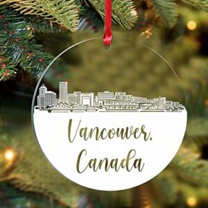 Canada Vancouver Ornament City Silhouette Acrylic Xmas Tree Ornaments 3″ City Silhouette Keepsake City Silhouette Ornament Gift for Family Friends Holiday Home Party Decor