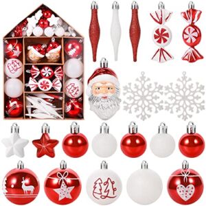 Canlierr 70 Pcs Christmas Tree Balls Ornaments Set Assorted Xmas Hanging Ornaments Balls with Hanging Loop for Christmas Tree Xmas Holiday Party Decoration Supplies (Red, White)