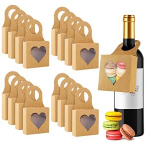 30 Count Kraft Paper Wine Bottle Box with Window, Bottle Hanger Favor Boxes Hanging Foldable Gift Boxes for Candy Truffles Chocolate Cookies Fruit, Wine Boxes for Gifts Hanger Favor Box | Heart-shaped