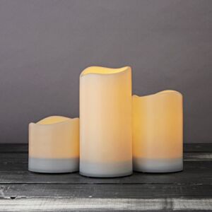 Outdoor Solar Powered Candles – Large LED Flameless Pillar, 4 Inch Diameter, Flickering Warm White Light, Dusk to Dawn Timer, Rechargeable Battery Included – Set of 3