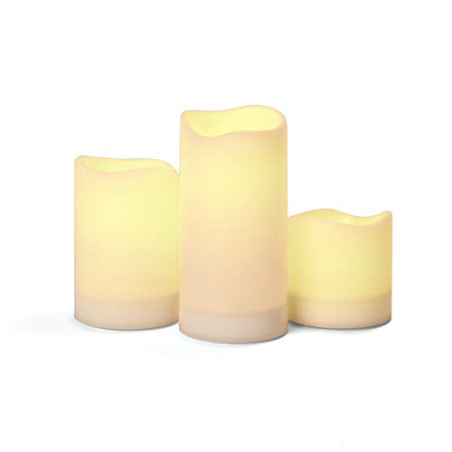 Outdoor Solar Powered Candles – Large LED Flameless Pillar, 4 Inch Diameter, Flickering Warm White Light, Dusk to Dawn Timer, Rechargeable Battery Included – Set of 3 | The Storepaperoomates Retail Market - Fast Affordable Shopping