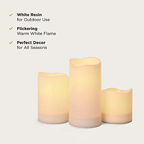 Outdoor Solar Powered Candles – Large LED Flameless Pillar, 4 Inch Diameter, Flickering Warm White Light, Dusk to Dawn Timer, Rechargeable Battery Included – Set of 3 | The Storepaperoomates Retail Market - Fast Affordable Shopping