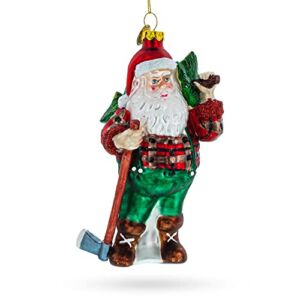 BestPysanky Lumberjack Santa Glass Christmas Ornament