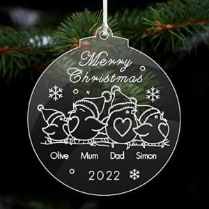 Personalized Christmas Decorations 2022 Christmas Baubles Xmas Tree Decorations Engraved Custom Xmas Tree Baubles Acrylic Ornaments Santa Gift for Family Baby Home Girls(Round Family of 4)