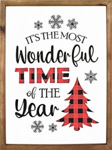 Modern Farmhouse Wood Christmas Sign for Home Decor, Decorative Framed Holiday Decor with Christmas Quote – It’s The Most Wonderful Time of The Year Wooden Sign