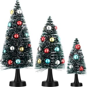 3 Pcs Artificial Mini Tabletop Christmas Tree Tiny Frosted Bottle Brush Trees Snow Sisal Trees with Beaded Christmas Mini Trees for Miniature Scenes Tabletop Decor Craft Design, Mixed Size (Colorful)