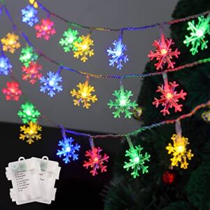 2 Pack Christmas Snowflakes String Lights Outdoor, 50LED 24FT Snowflake Decorative Xmas Lights Battery Operated, 8 Lighting Modes & Timer, Waterproof for Garden Home Party Decoration, Multicolor