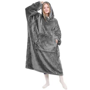 Kpblis Wearable Blanket Hoodie for Women and Men, Oversized Wearable Hoody Blanket Sweatshirt, Warm and Cozy Giant Wearable Fleece Blanket with Sleeves and Giant Pocket for Adults and Kids, Gray