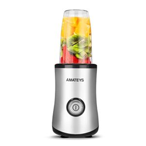 Amateys Personal Blender with Button,Professional Kitchen Blender for Smoothies and Shakes,17oz Portable Travel Cup Smoothie Blender ,Easy Cleaning&Operation,Height 12 Inch Suitable for Carrying or Storage