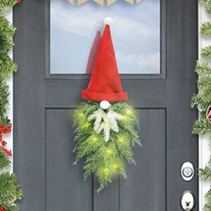 Super Holiday Christmas Wreath for Front Door, Artificial Pine Spruce Hanging Gnome Wreath Decorations with Light, for Home Window Wall Farmhouse Holiday Decor.