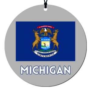 Michigan Flag Christmas Ornament – Michigan Ornaments Featuring MI State Flag and Text – 2022 Hanging Holiday Decoration For Xmas Tree – Michigan Gift and Home Decor Accent