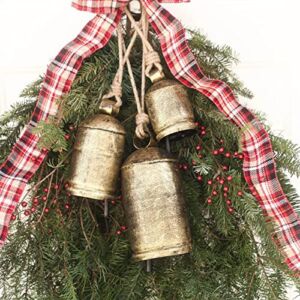 Brass Cow Bells Christmas Decor – Shabby Chic Country Style Rustic Gold Bells for Christmas Decoration, Vintage Harmony & Lucky Christmas Hanging Cow Bells for Home Garden Holiday Decor (Set of 3)