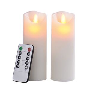 Pandaing Set of 2 Ivory Flameless Candles Battery Operated LED Real Wax Flickering Electric Candles with Remote Control Timer for Decorations (2.2″x6″)