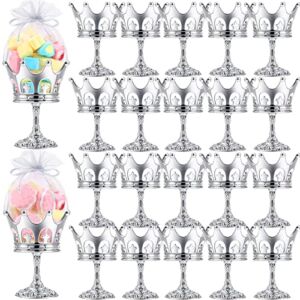 30 Pcs Fillable Crown with Pouch Crown Party Favors Decorations Fillable Gold Silver Candy Chocolate Goblet Containers for Baby Shower Prince Princess Birthday Party Supplies Christmas (Silver)